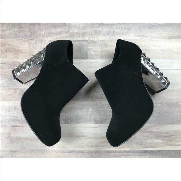 black booties with silver heel